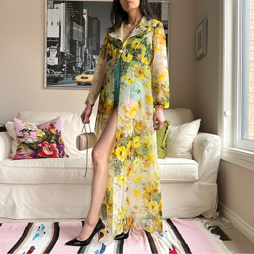 Vintage sheer floral maxi layering jacket